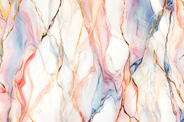 Aufkleber - Abstract fluid art design with golden veins creating a sophisticated pastel marble texture for backgrounds