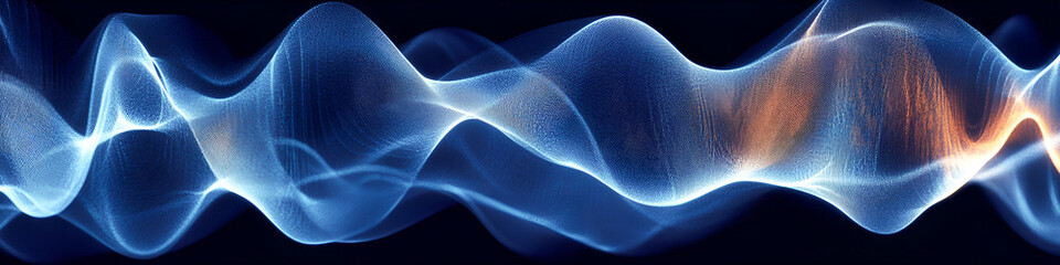 Aufkleber - Abstract digital wave form visualization in shades of blue and orange against a dark black background with flowing lines.