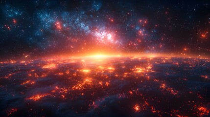 Wall Mural - futuristic glowing cityscape illuminating earth from space