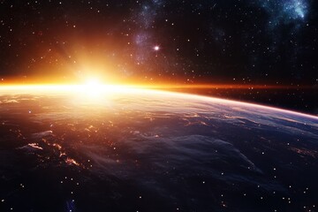 Wall Mural - dazzling neon sunrise over earth illuminating the horizon with vibrant colors and celestial beauty, 