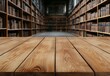 © Piyawat - Rustic Wooden Table in Front of a Traditional Library with Bookshelves and Dim Lighting for Inspirational and Educational Themes