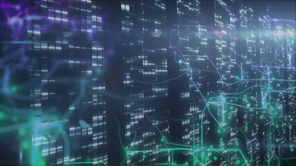 Poster - Abstract network showing glowing data panels and neon circuits connecting nodes under lens flare