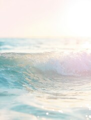 Wall Mural - Gentle Waves Whispering Along the Shore During Sunrise, Soft Pastel Hues and Glimmering Light Caressing the Tranquil Sea Surface
