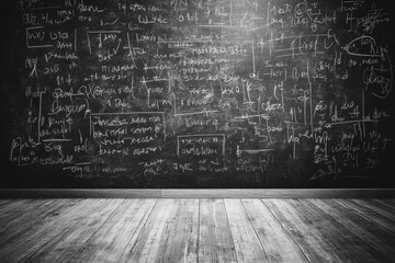 Poster - Mathematical formulas written on a blackboard in a classroom setting, Blackboard of mathematical formulas