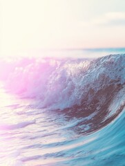 Wall Mural - Soft pastel waves cresting gently under a bright sun with sparkling water reflections creating a serene and dreamy coastal atmosphere in summer