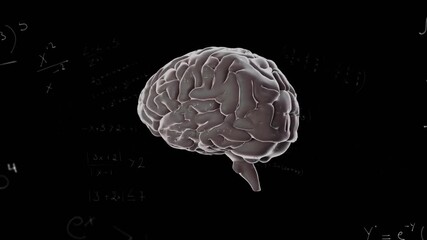 Poster - Brain model rendering floating against black backdrop, showing glowing equations in 3D illustration