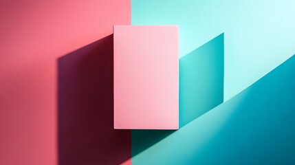 Wall Mural - Pink Block on Teal and Rose Background Abstract Minimalist Design