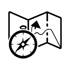 Poster - Map and compass for navigation travel adventure and exploration icon vector graphic design element