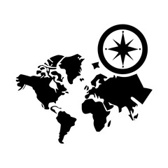 Poster - Global exploration and adventure travel destinations with world map and compass vector design