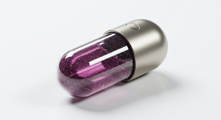 Poster - Purple glitter liquid inside transparent capsule medicine treatment