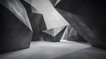 Wall Mural - Abstract Monochromatic Geometric Shapes Digital Art