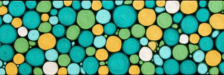 Poster - Abstract Circular Wall Art: A Vivid Display of Yellow, Teal, and Green - Modern abstract art symbolizing nature, energy, growth, harmony, and tranquility. A vibrant