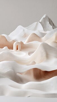 Abstract Beige and White Textured Mountain Landscape