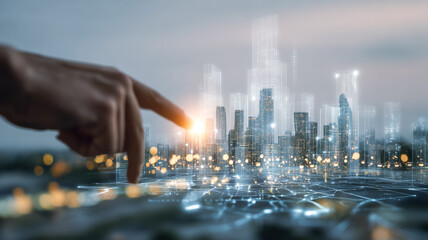 Future City Planning: Digital blueprint for urban development and technological innovation. Architecture and technology meet in this design.
