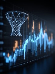 Poster - Financial Growth and Success - Abstract of a basketball hoop overlaid on a rising financial chart, symbolizing achievement and success in investment
