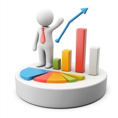 Poster - 3D illustration of a businessperson and graphic displays.