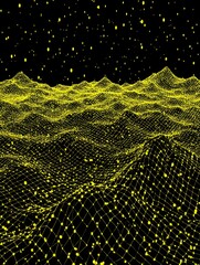 Poster - golden waves underneath starry sky - abstract art depicting glowing golden waves under a starry nigh