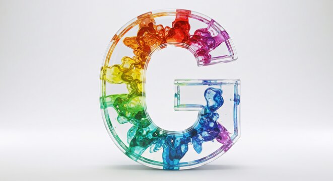 Colorful Water Alphabet Letter G Conceptual Design on an Isolated White Background