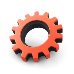 Poster - a three-dimensional, stylized gear, orange and black.