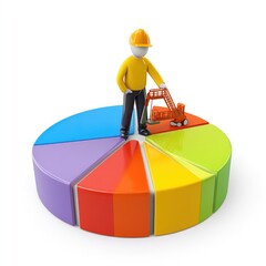 Poster - Colorful pie chart with worker and small vehicle.