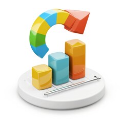 Poster - Colorful, 3d, upward trending, data, graphic, display, on, a, white, pedestal.