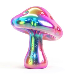 Fototapete - Colorful holographic mushroom design isolated on white.