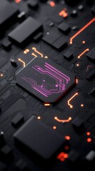 Fototapete - Abstract Tech Interface with Glowing Circuit Board