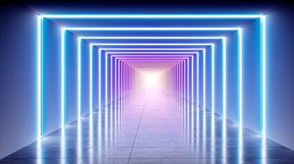 Poster - Neon Lit Corridor Abstract - Futuristic, vibrant, glowing, pathway, energy. Symbolizing: progress, innovation, technology, hope, future