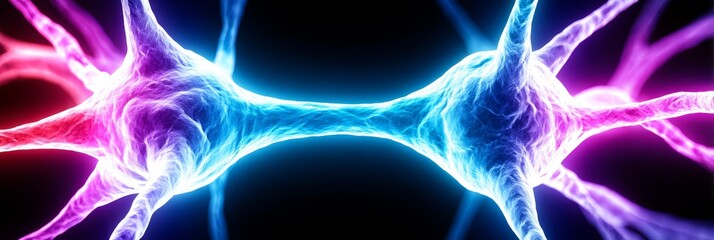 Poster - neural network connection - microscopic view of a vibrant neural network connection, showcasing intr