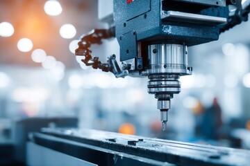 Poster - precision machining technology - close-up of a cnc machine in operation, showcasing advanced manufac