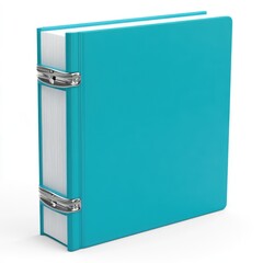 Poster - Teal-colored binder with metal clips against a white background.