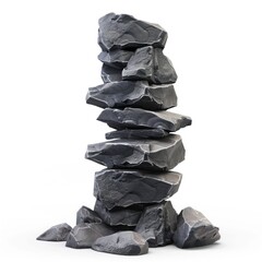 Poster - Stacked gray stones against a white background.