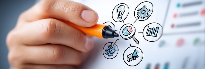 Poster - Strategic Planning Process - Hand drawing a strategic plan diagram, showcasing ideas, analysis, and implementation steps