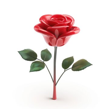 Glossy red rose on a white background.