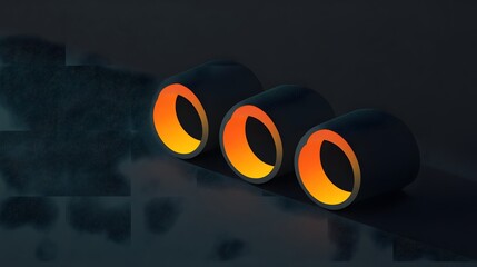 Wall Mural - Abstract 3D Cylinders Orange Glow Dark Background Minimalist Design