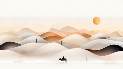 gentle desert landscape with soft hills and distant sunset
