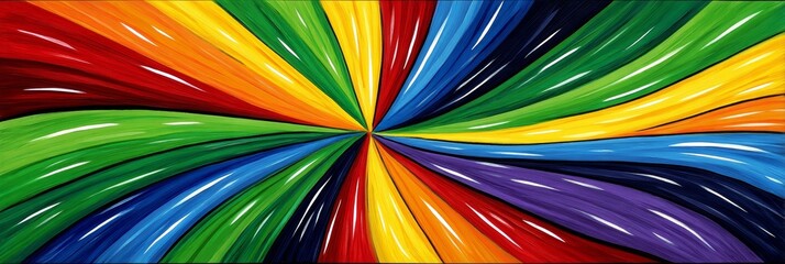 Poster - Rainbow Burst Abstract Art - Vibrant rainbow stripes swirl into a dynamic central point, creating a captivating abstract design. Perfect for modern interiors