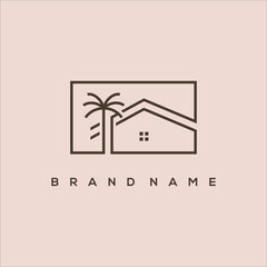 Poster - line art icon house with palm tree logo vector