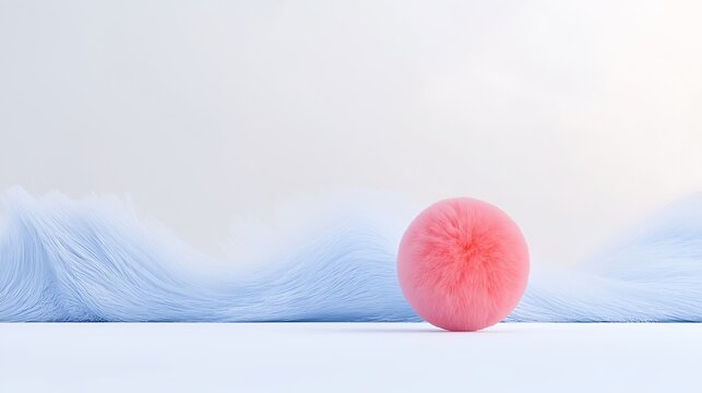 Pink Fluffy Sphere on Blue Textured Landscape