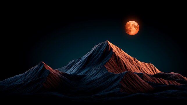 Pixel Art Mountain Landscape Underneath an Orange Moon