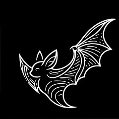 Poster - Bat in flight with stylized lines on a black background - Concept of single line outline vector  