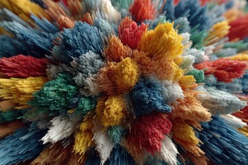 Poster - A vibrant explosion of abstract color, texture and depth, creating a mesmerizing and intricate 3D render with soft lighting and dynamic composition.