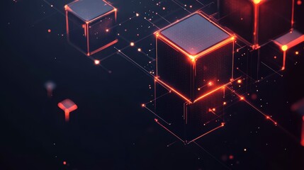 Leinwandbilder - Abstract 3D rendering of glowing red cubes connected by lines, representing data network or digital technology.