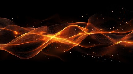 Aufkleber - Abstract orange wave with glowing particles on black background.