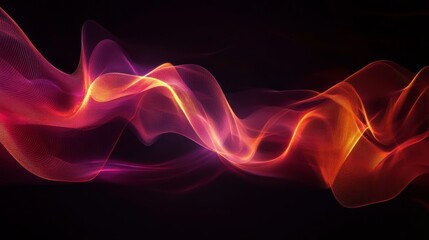 Aufkleber - Abstract flowing red and orange light wave on black background.