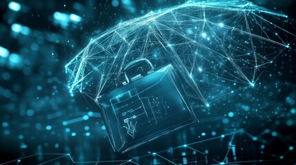 Aufkleber - Cyber security briefcase protected by digital umbrella.