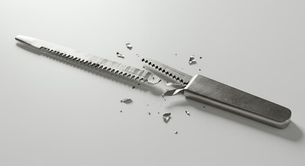 Poster - Broken Metal Saw Blade Snapped In Two On White Screen Background For Ads Promotion Realistic Damaged Item