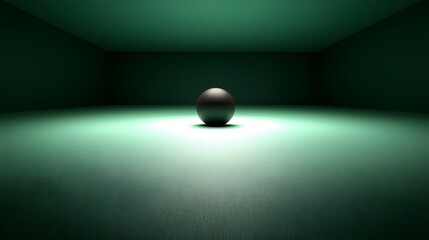 Wall Mural - Dark Green Room Single Black Sphere 3D Render