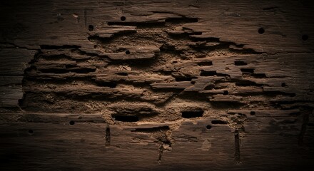 Poster - Detailed Damaged Aged Brown Wood Texture with Holes Isolated on White Screen Background Perfect for Repair Recycle Concept