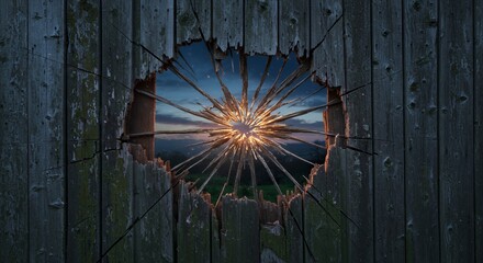 Poster - Detailed View of a Damaged Wooden Wall with a Hole Isolated on White Screen Background Showing Repair Reuse and Recycle